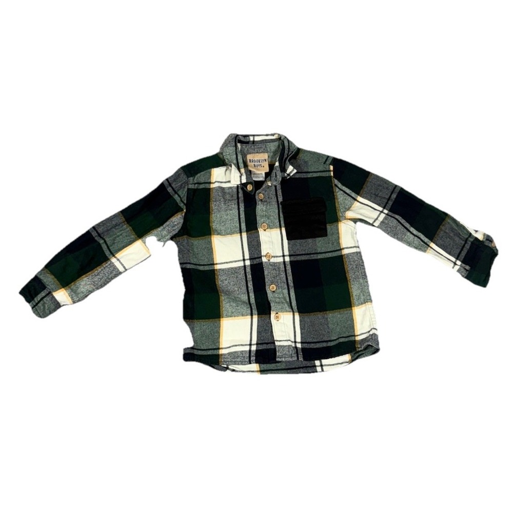 Brooklyn Boys Sz 5 Long Sleeve Flannel‎ Green Plaid